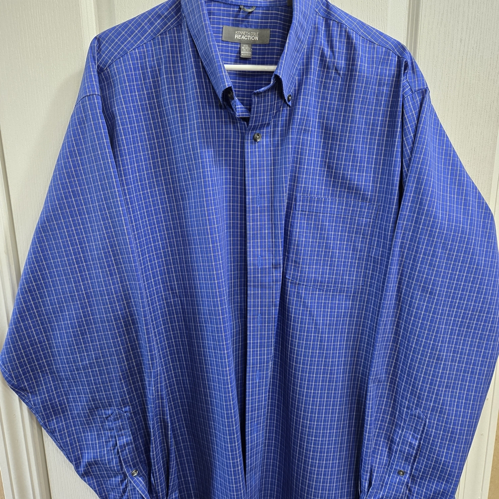 Kenneth Cole Blue Casual Button Down Shirt with Checkered Pattern